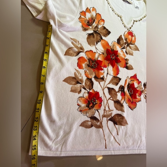 Alfred Dunner Plus size 2X Womens Cream Pullover Sweater Short Sleeve Floral - Picture 9 of 16